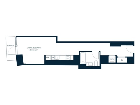 Floor plan for studio, 1 bath, 480 sqft